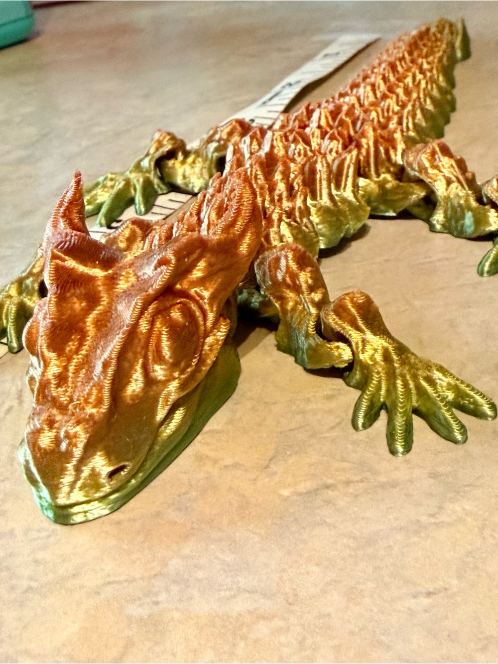 3D Printing Dragon 🐉 Accent — Gold & Green Reptile Décor
